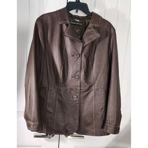 Pamela McCoy Choco Brown Leather Jacket Stitch Lining Detail Western Cowgirl Med